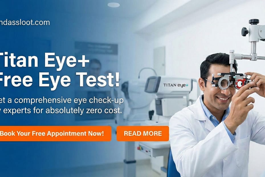 A person undergoing the Titan Free Eye Test at a Titan Eye+ store.