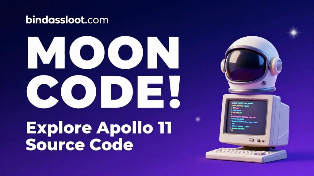 A digital representation of the Apollo 11 Source Code with the moon in the background.