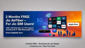 A family enjoying the benefits of the Jio AirFiber 2 Months FREE offer on their devices at home.